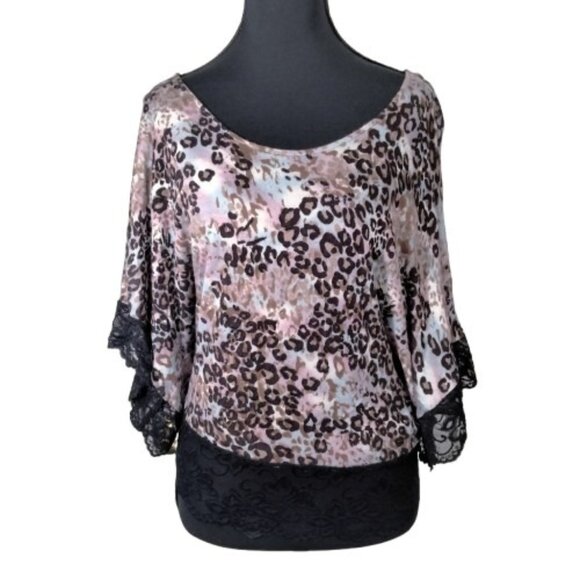 Vtg Y2K Charlotte Russe Animal Print Leopard Top S Lace Fairy 90s Scene Indie - Picture 1 of 9